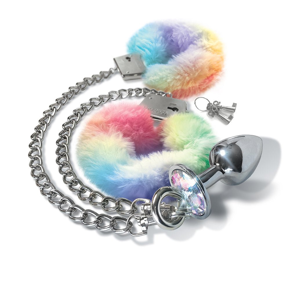 NIXIE Metal Butt Plug & Furry Handcuff Set Medium Unicorn - Image 3