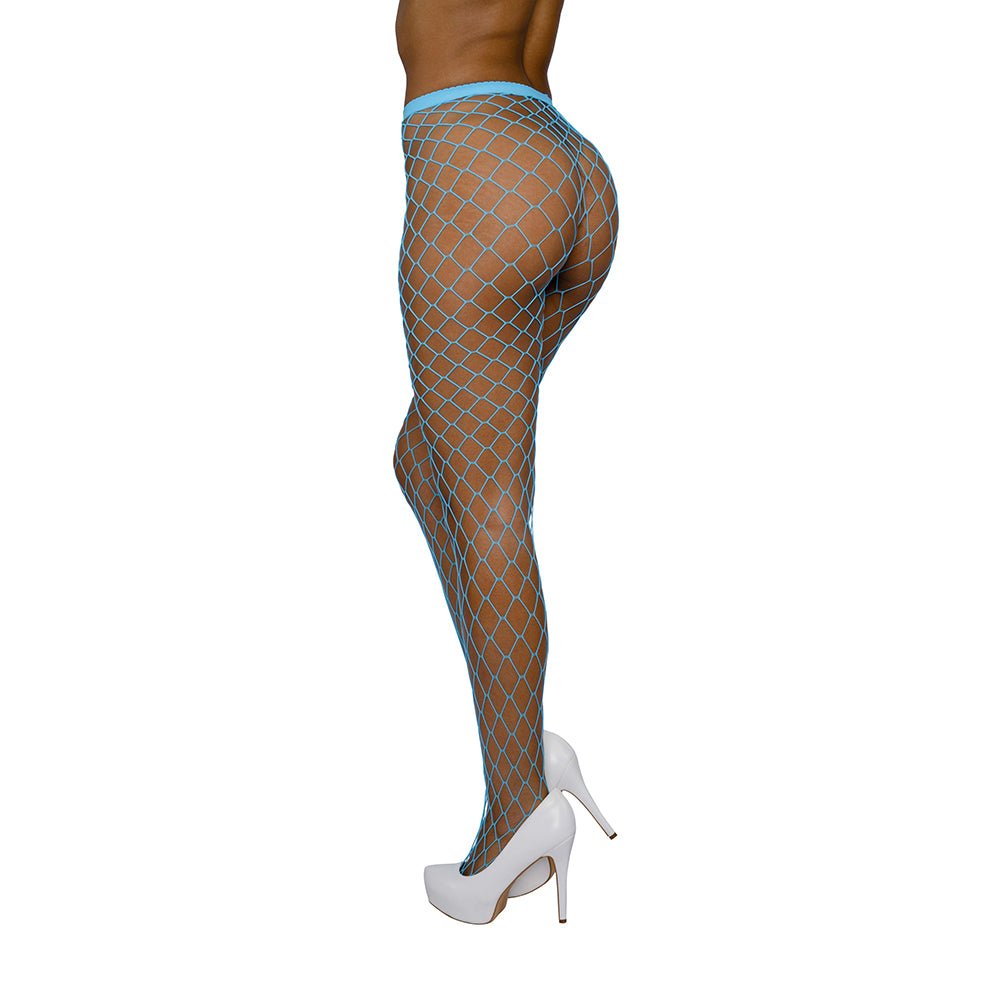 Dreamgirl High-Waist Fence Net Pantyhose Neon Blue O/S - Image 2