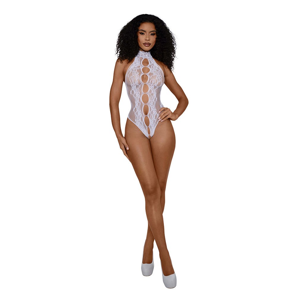 Dreamgirl Crotchless Peek-A-Boo Madame Teddy White O/S