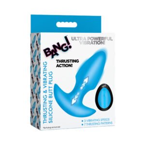 BANG! Thrusting & Vibrating Silicone Butt Plug Blue