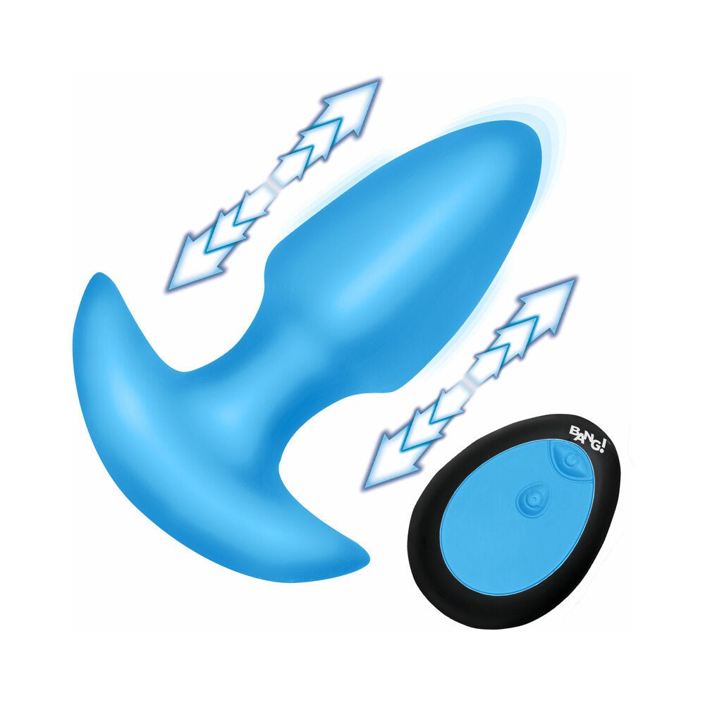 BANG! Thrusting & Vibrating Silicone Butt Plug Blue - Image 2
