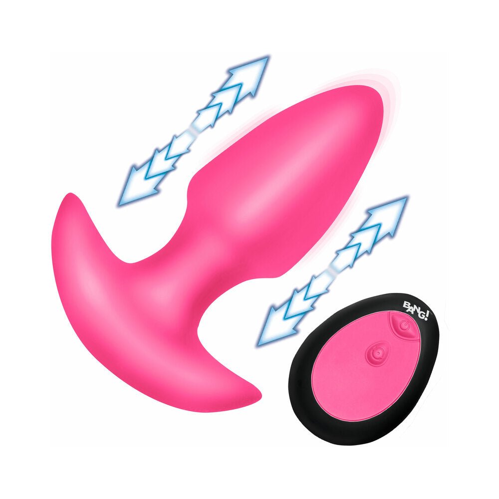 BANG! Thrusting & Vibrating Silicone Butt Plug Pink - Image 2