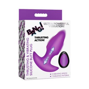 BANG! Thrusting & Vibrating Silicone Butt Plug Purple