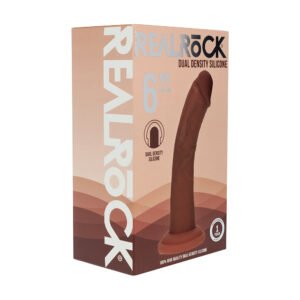 Realrock Dual Density Silicone Realistic Curved Dildo 6 in. Brown