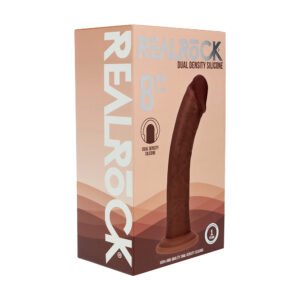 Realrock Dual Density Silicone Realistic Curved Dildo 8 in. Brown