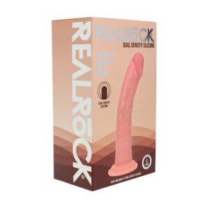 Realrock Dual Density Silicone Realistic Curved Dildo 8 in. Beige