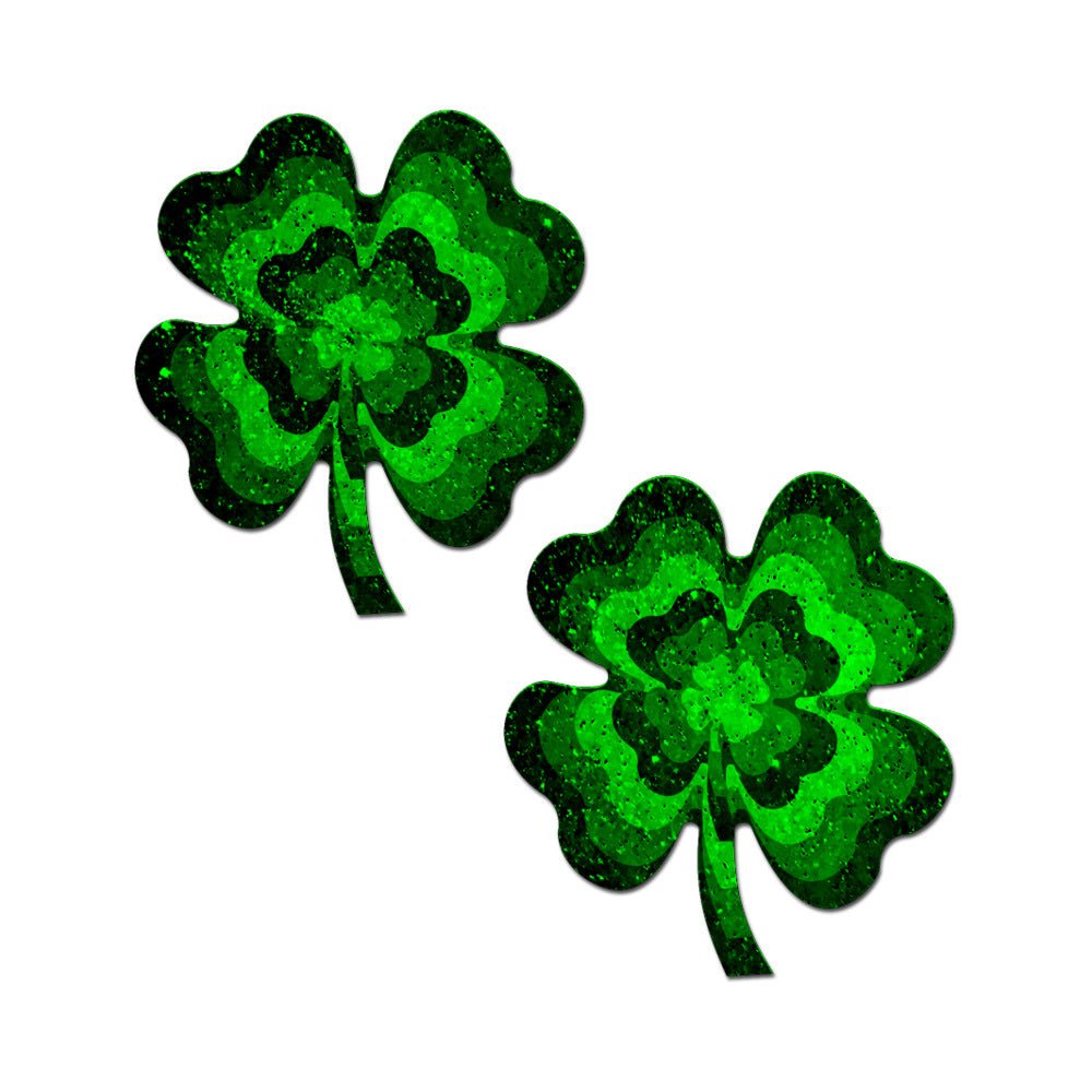 Pastease Four Leaf Clover Green Glitter Velvet Pumping Shamrock Nipple Pasties - Image 2