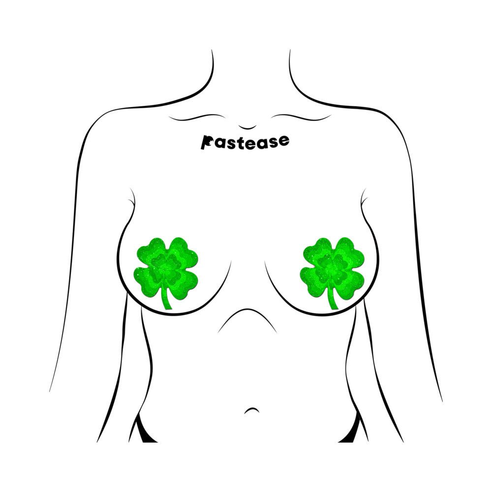 Pastease Four Leaf Clover Green Glitter Velvet Pumping Shamrock Nipple Pasties - Image 3