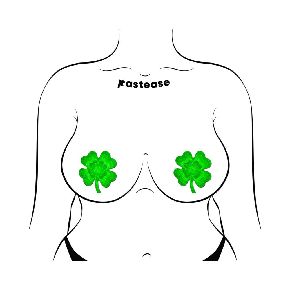 Pastease Four Leaf Clover Green Glitter Velvet Pumping Shamrock Nipple Pasties - Image 4