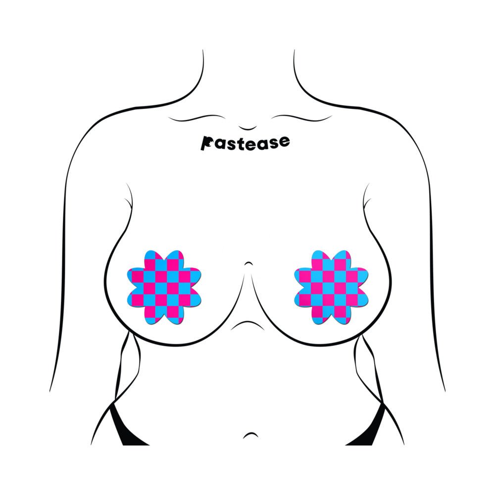 Pastease Neon Checkered Pink & Blue Petal Breast Pasties - Image 3