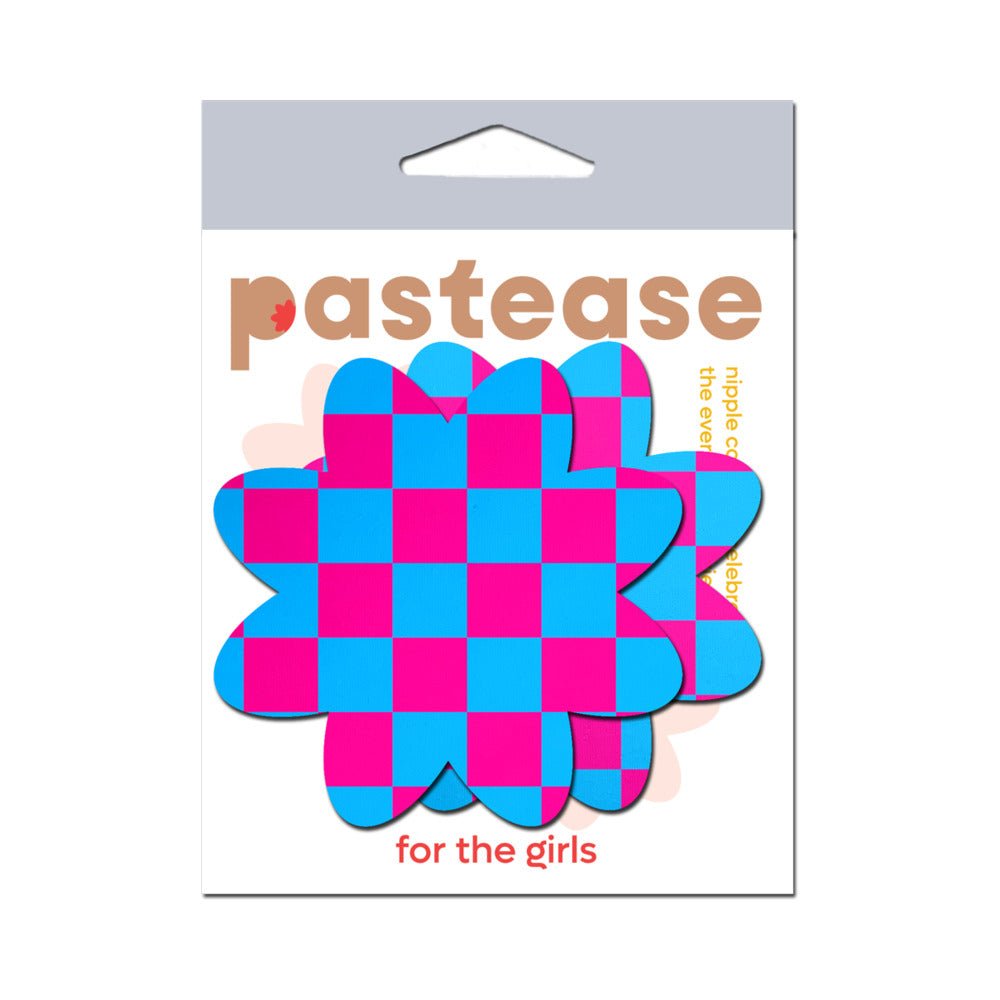 Pastease Neon Checkered Pink & Blue Petal Breast Pasties - Image 4