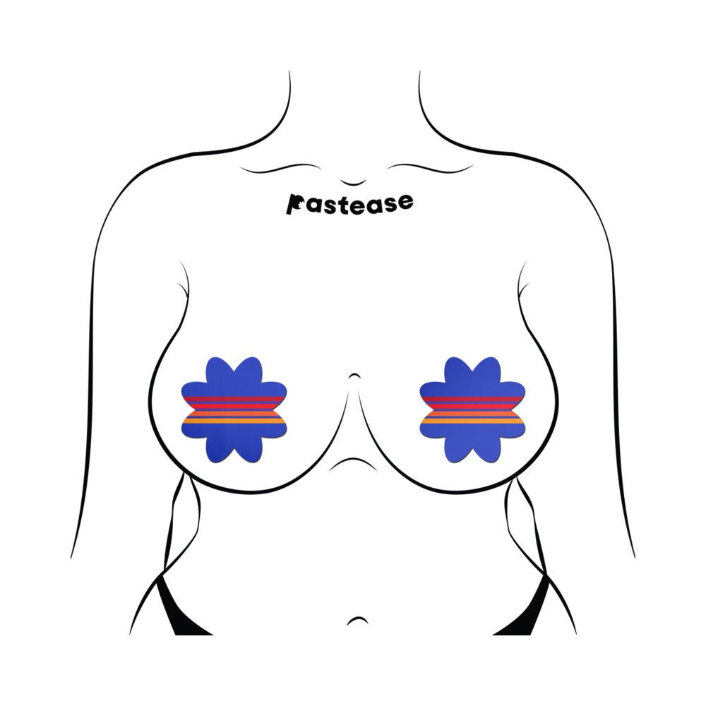Pastease Vibrant Retro Stripes on Blue Petal Breast Pasties - Image 3
