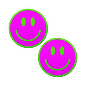 Pastease Neon Green Glow-in-the-Dark Pink Smiley Face Breast Pasties