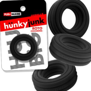 Hunkyjunk Roto Grooved Gripper-Ribbed Cockring Black Fog
