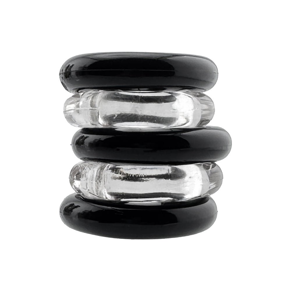 Hunkyjunk Jacker 5-Stack Five-Pack Tube Super-Strong Cockrings Clear/Black - Image 2