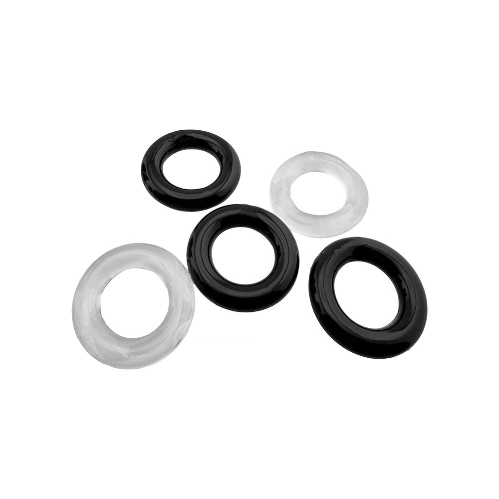 Hunkyjunk Jacker 5-Stack Five-Pack Tube Super-Strong Cockrings Clear/Black - Image 4