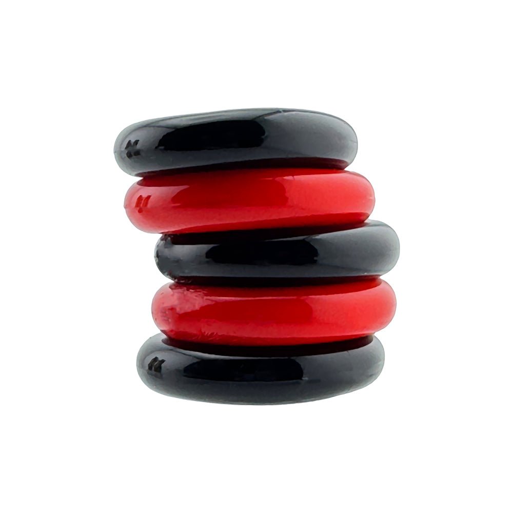 Hunkyjunk Jacker 5-Stack Five-Pack Tube Super-Strong Cockrings Red/Black - Image 2