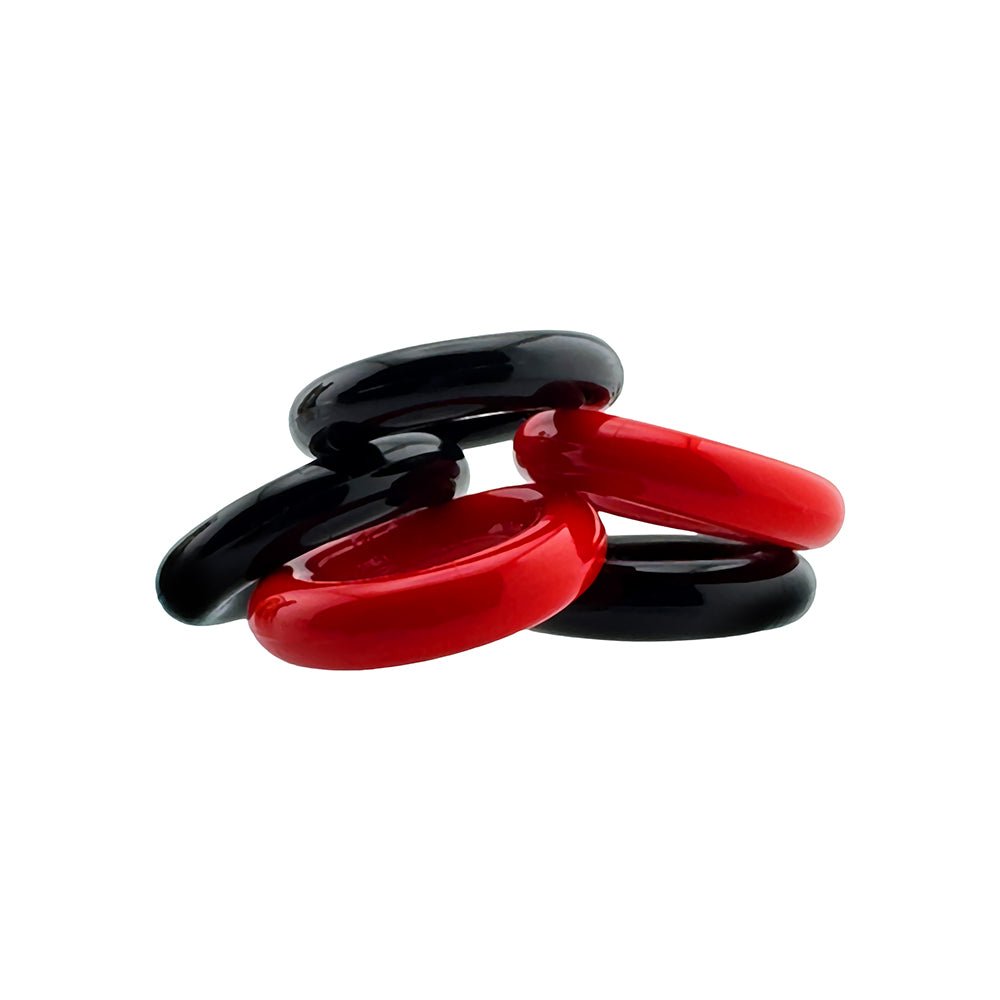Hunkyjunk Jacker 5-Stack Five-Pack Tube Super-Strong Cockrings Red/Black - Image 3