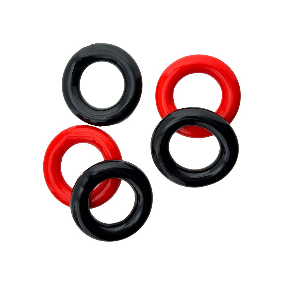 Hunkyjunk Jacker 5-Stack Five-Pack Tube Super-Strong Cockrings Red/Black - Image 4