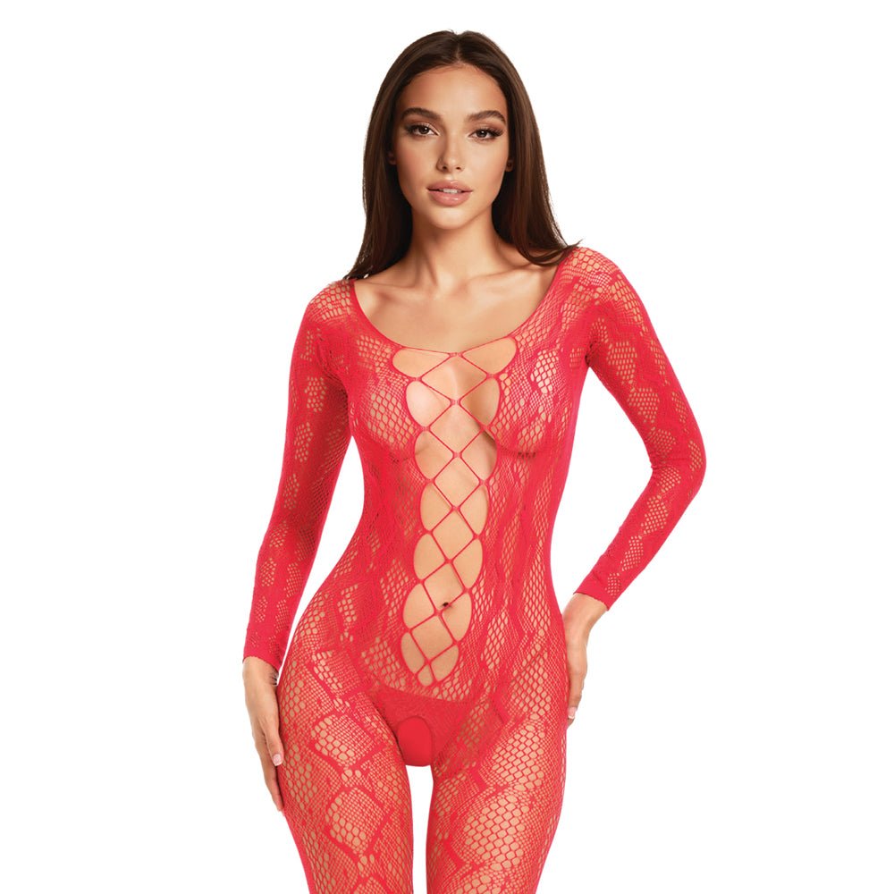 Me You Us Lace Bodystocking Red O/S - Image 2