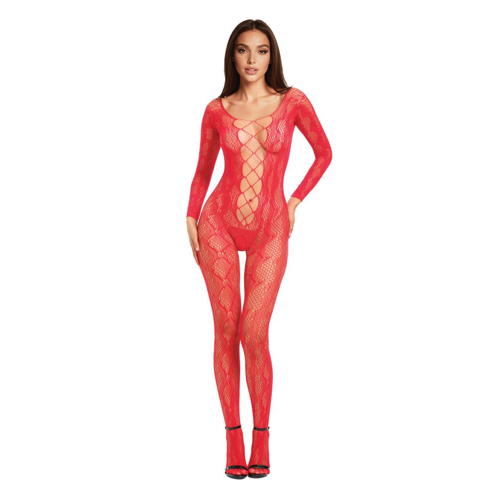 Me You Us Lace Bodystocking Red O/S - Image 4