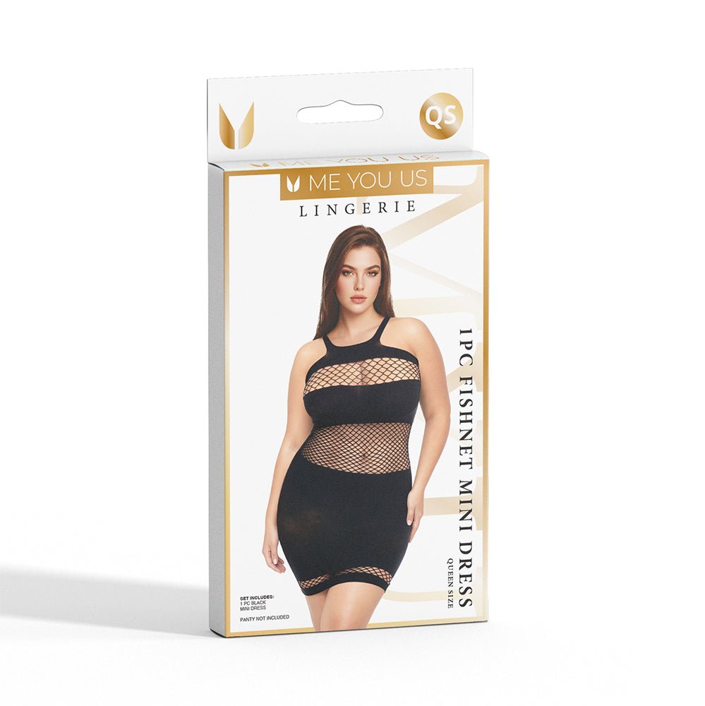 Me You Us Fishnet Mini Dress Black Queen Size