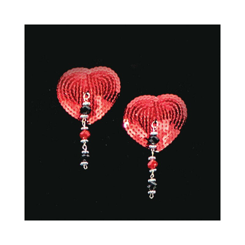 Bijoux de Nip Red Sequin Heart Pasties with Faceted Beads - Image 2